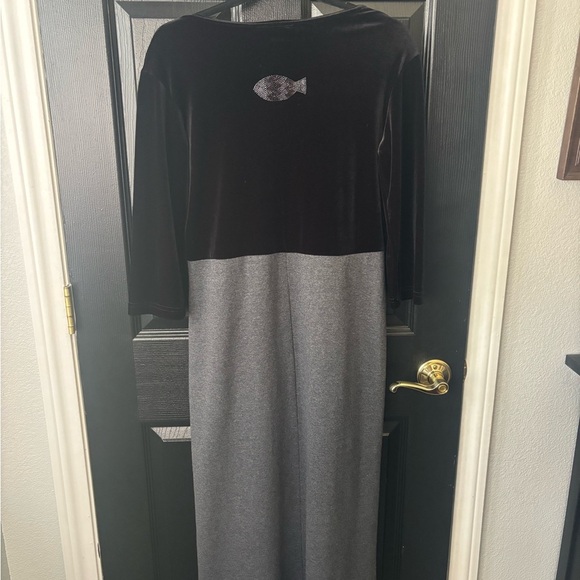 Vintage 90s Cite Maxi Dress Velvet Top Oversized Beaded Rhinestone Cat &Fish - Picture 6 of 6
